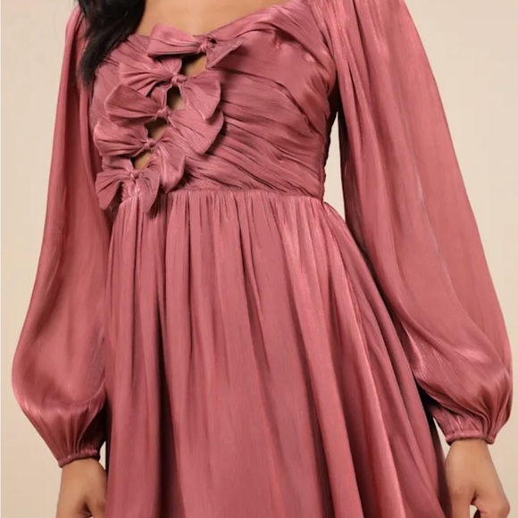 NWT Lulu's Pink Sweetheart Mini Dress with Pleated Bishop Sleeves - Picture 4 of 6
